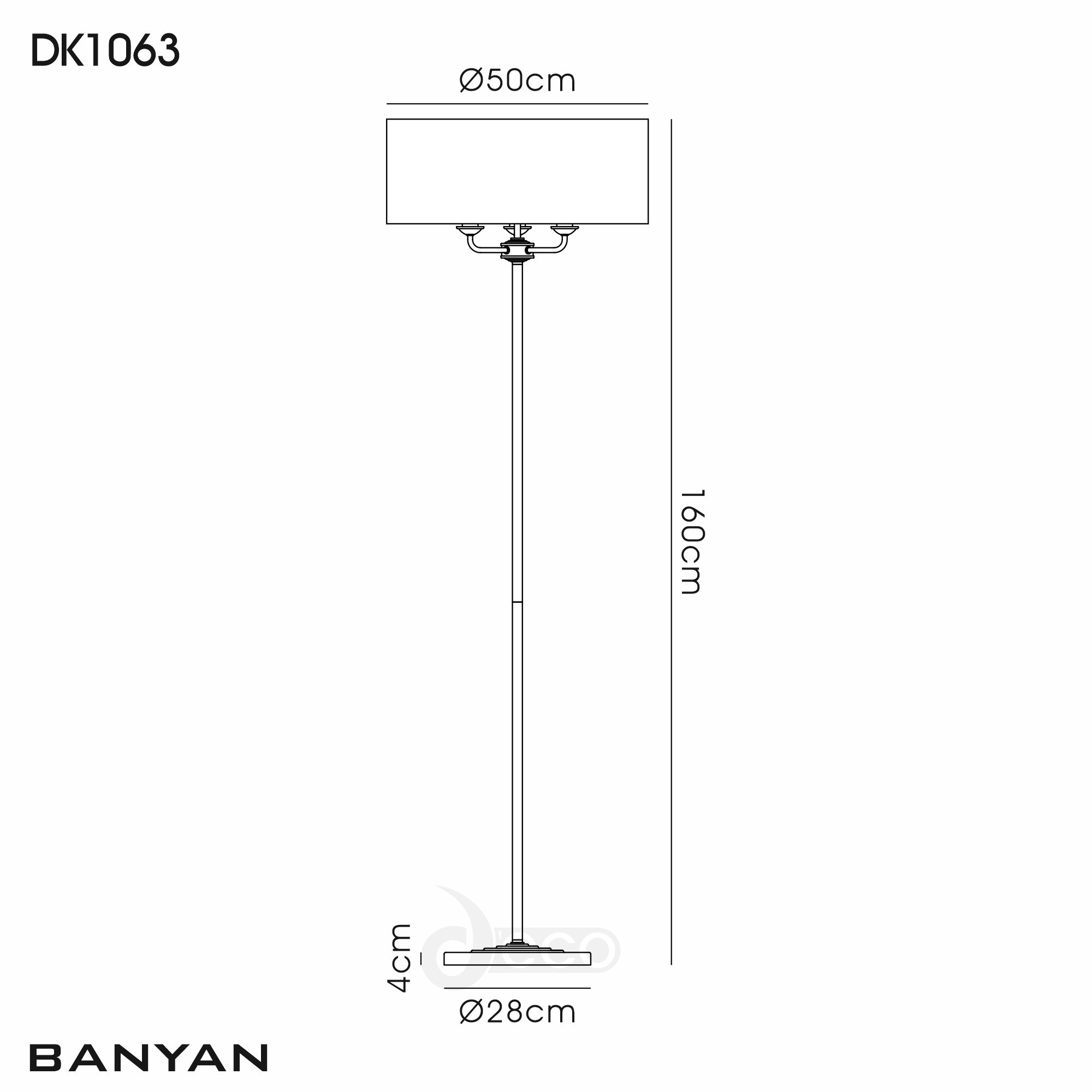 DK1063  Banyan 45cm 3 Light Floor Lamp Matt Black; Antique Gold